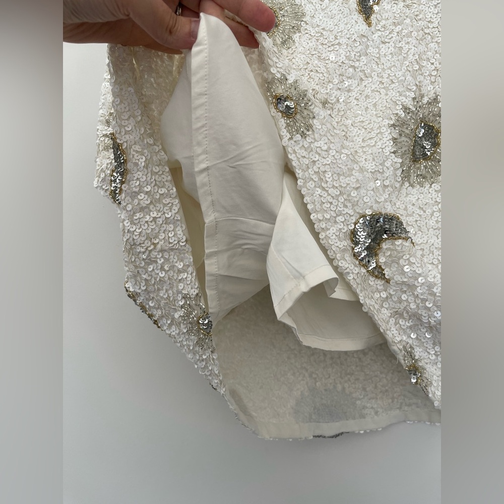 Show Me Your MuMu White Sequin Mini Skirt with Silver Embellishments - Picture 4 of 9